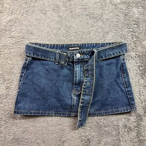 Momokrom Micro Mini Denim Skirt Sz 4 Belted Low Rise Y2K Blue Jean Y2K
